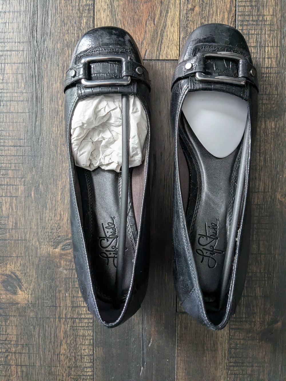 Life Stride Black Buckle-Accent Women's Flats